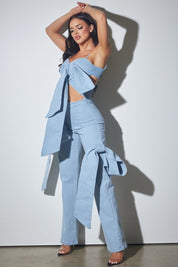 Denim Large Bow Jumpsuit