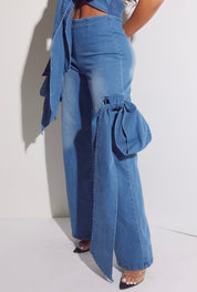 Denim Large Bow Jumpsuit