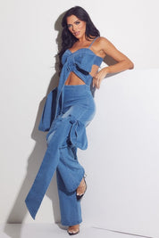 Denim Large Bow Jumpsuit