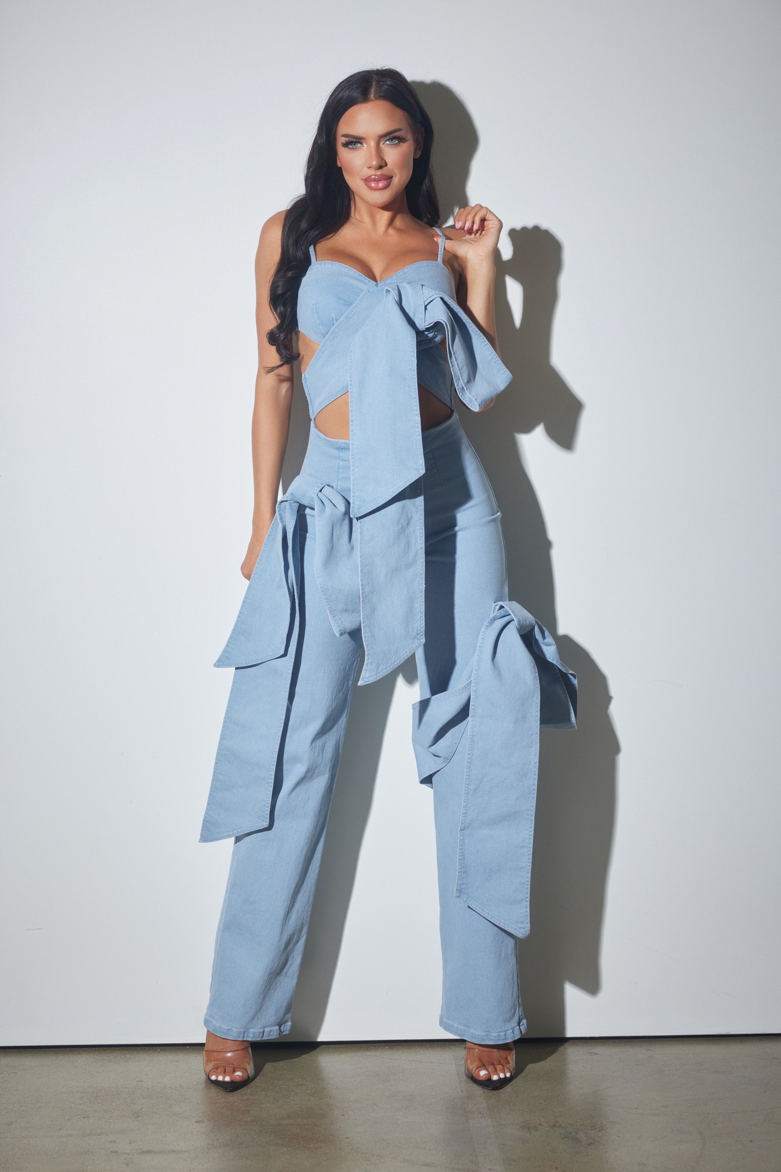 Denim Bow Jumpsuit