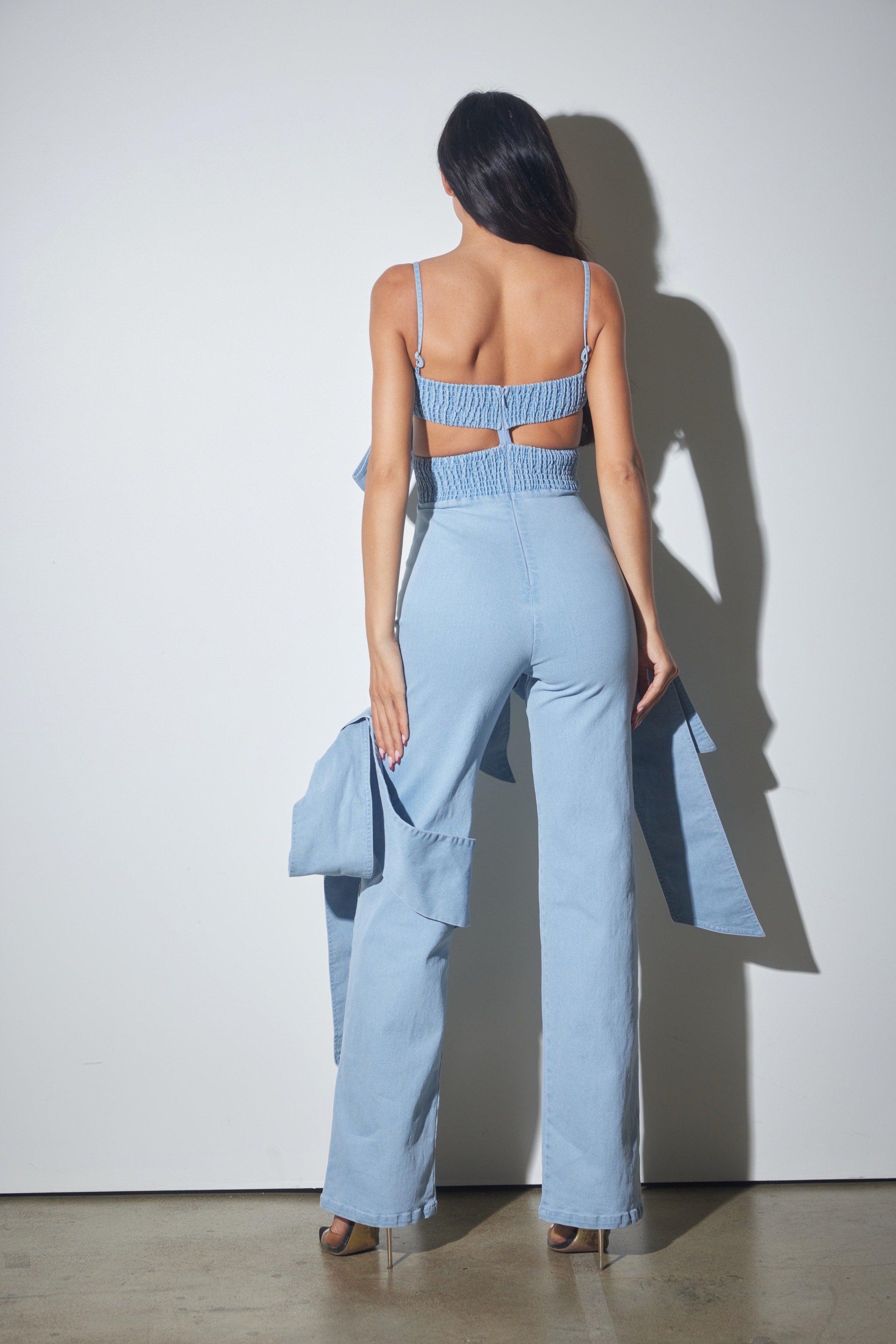 Denim Bow Jumpsuit