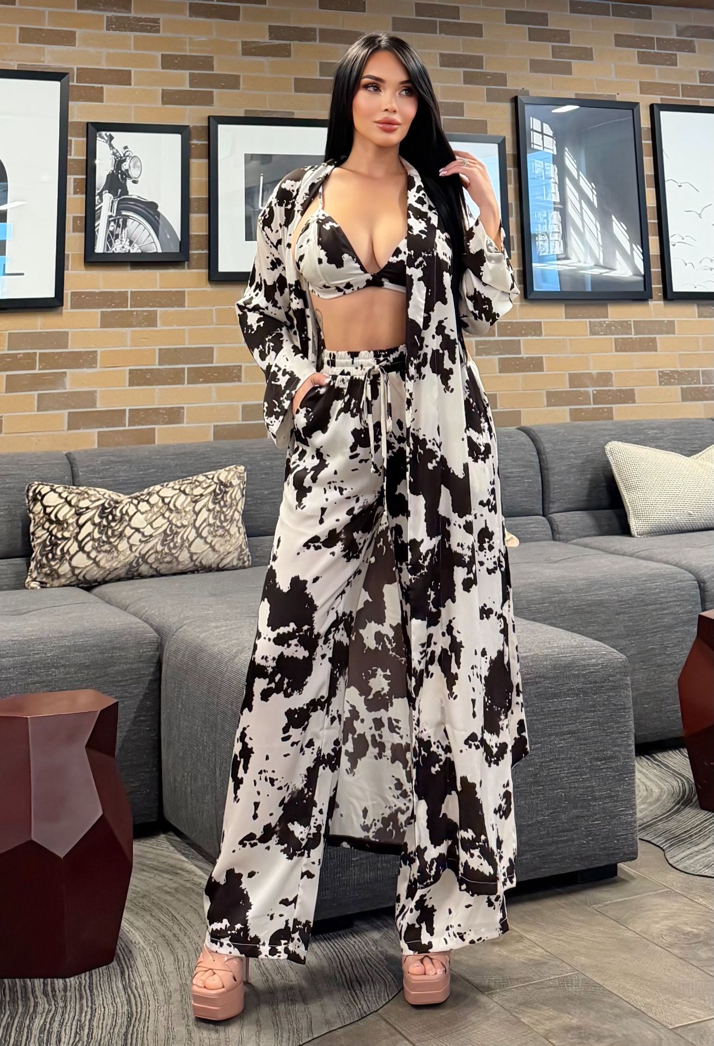 Emma Luxe Satin 3 Pc Pant Set