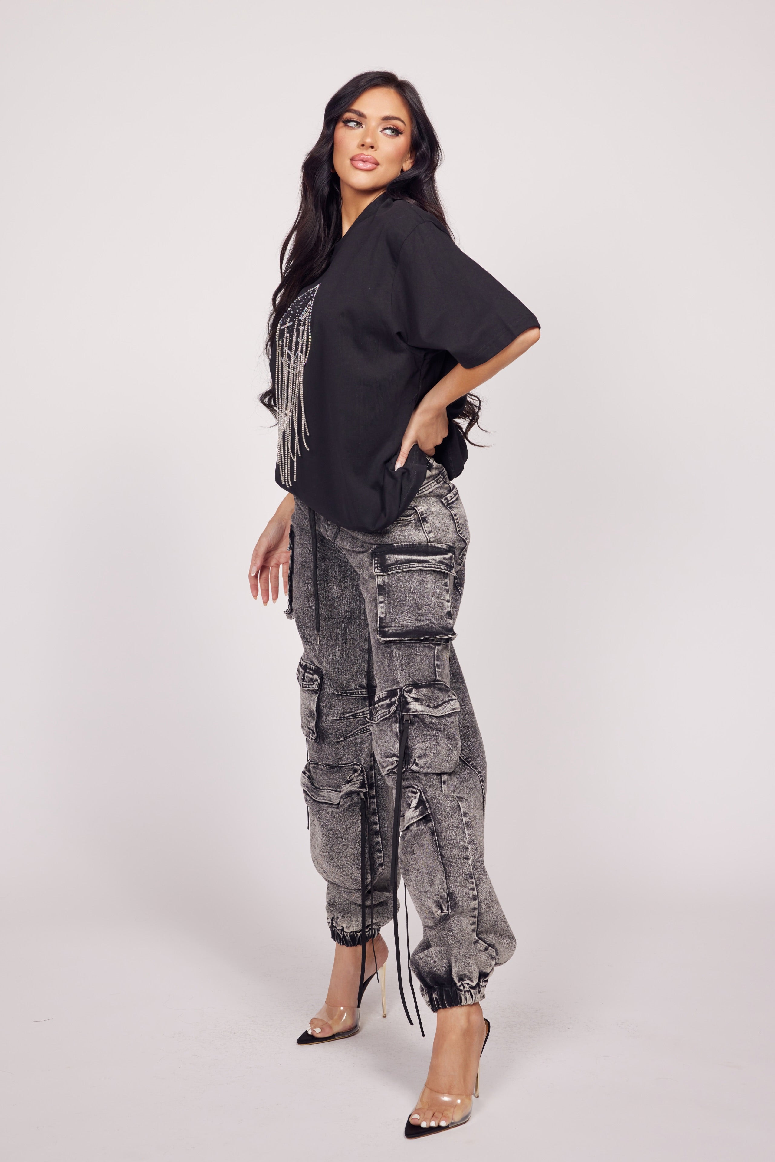 Oversized Rhinestone Wink T-shirt