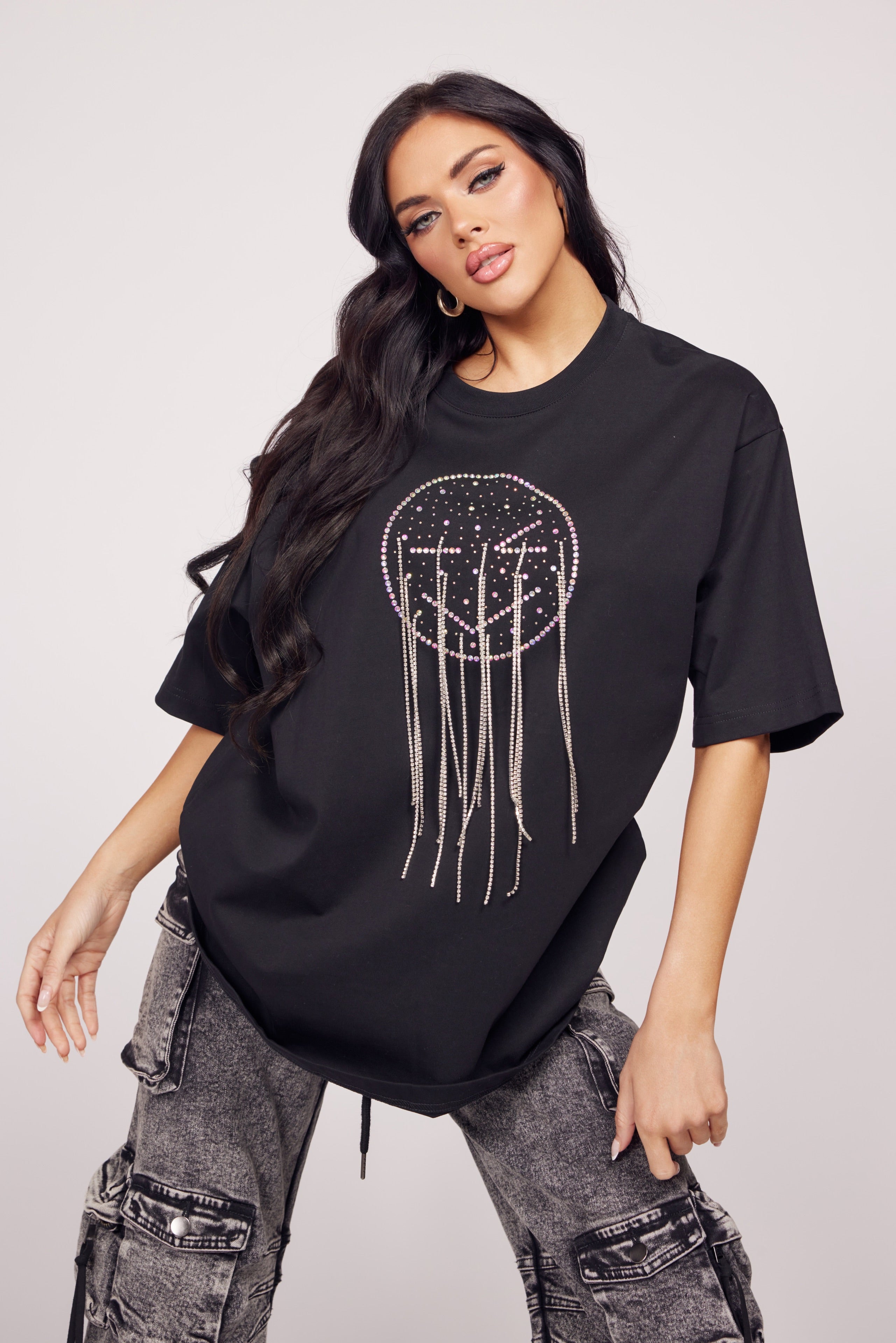 Oversized Rhinestone Wink T-shirt