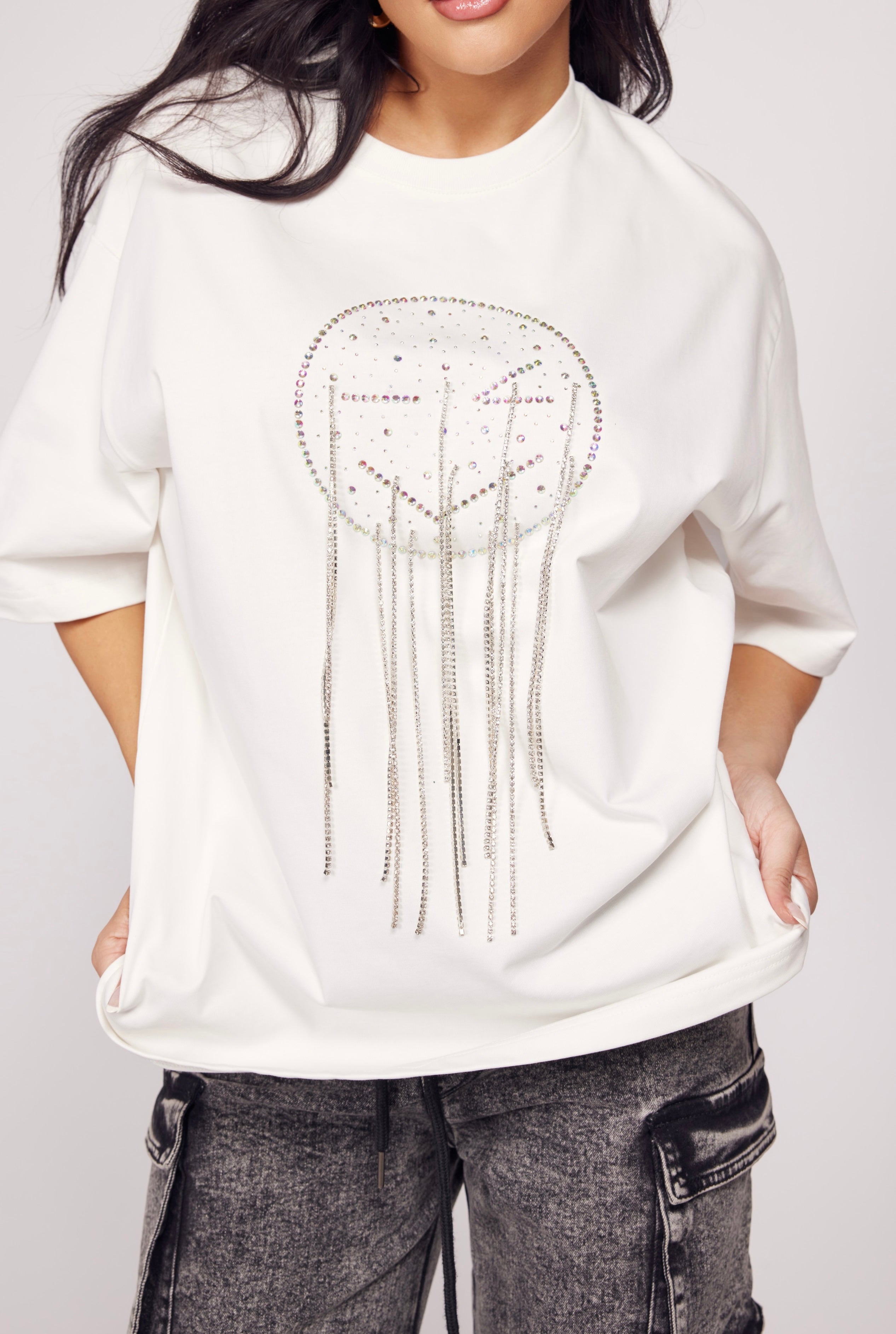 Oversized Rhinestone Wink T-shirt