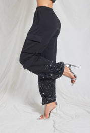 Rhinestone Cargo Jogger Sweatpants