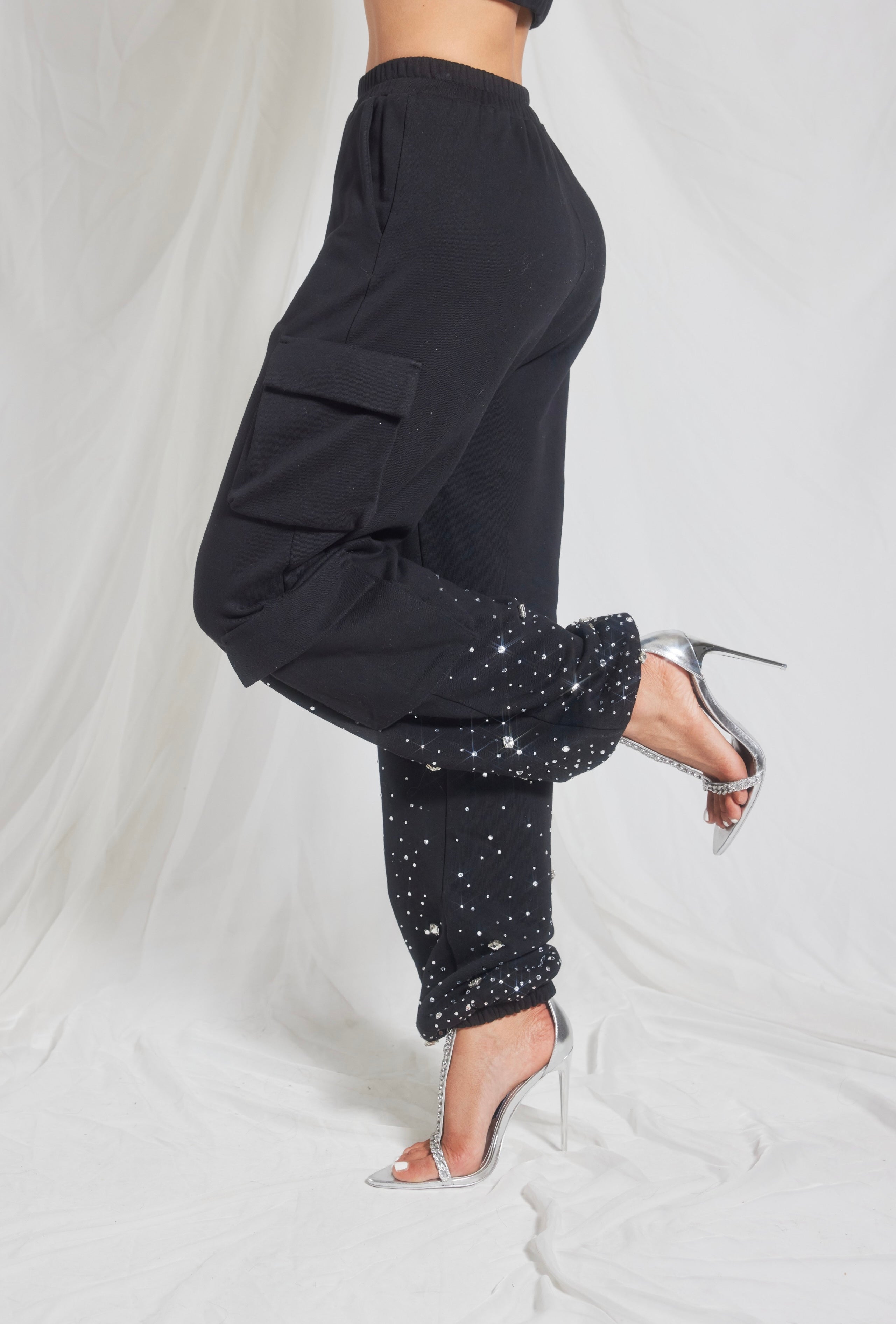 Rhinestone Cargo Jogger Sweatpants