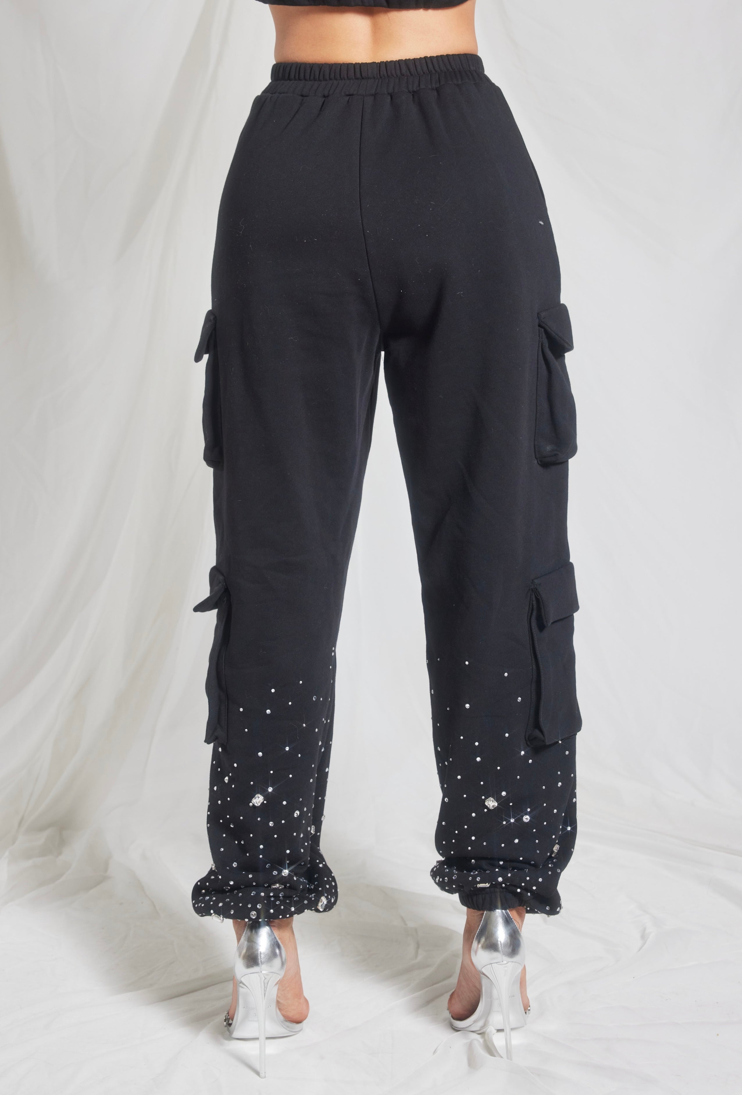 Rhinestone Cargo Jogger Sweatpants