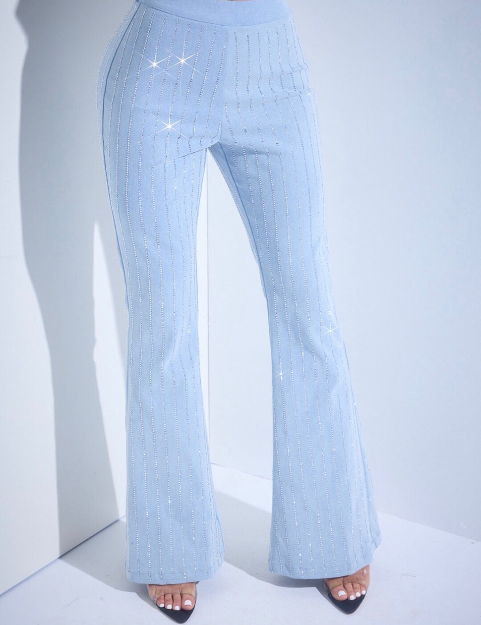 Denim Rhinestone Flare Bottoms