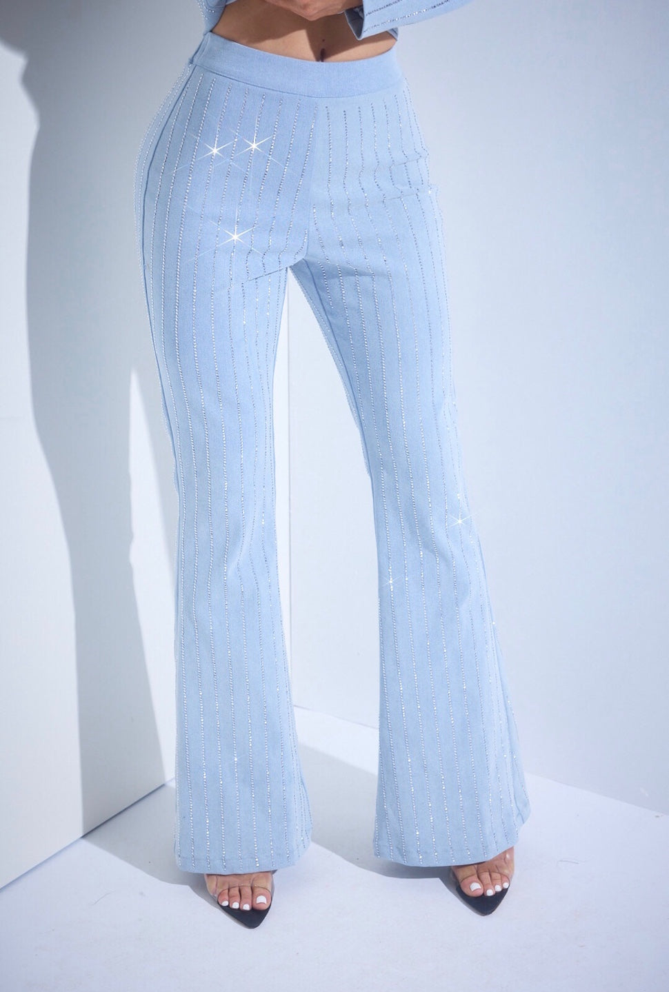 Denim Rhinestone Flare Bottoms