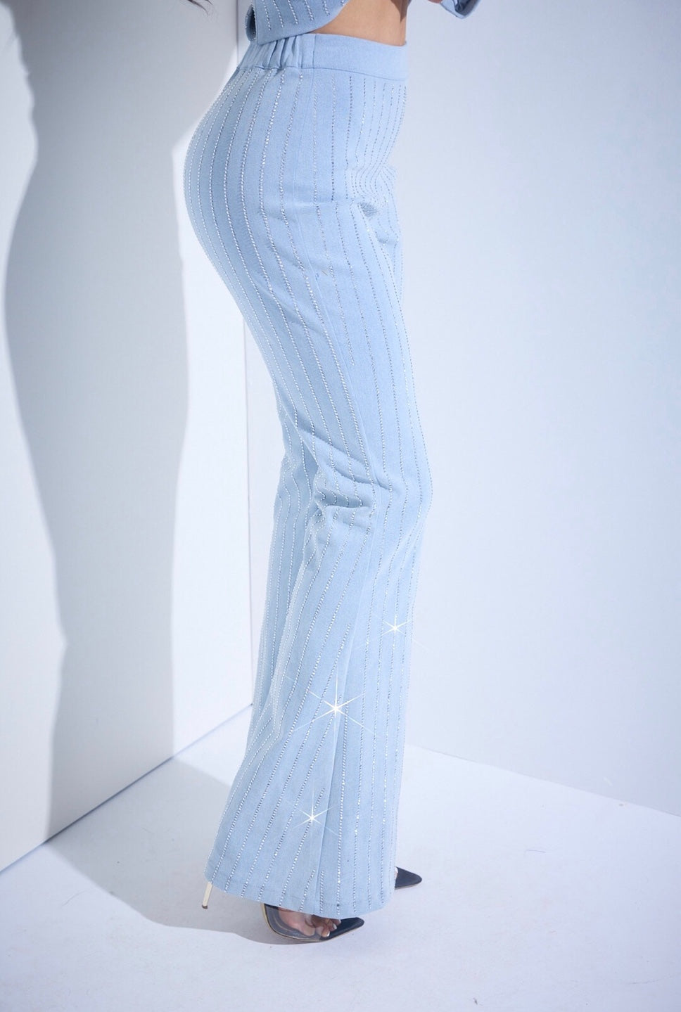 Denim Rhinestone Flare Bottoms