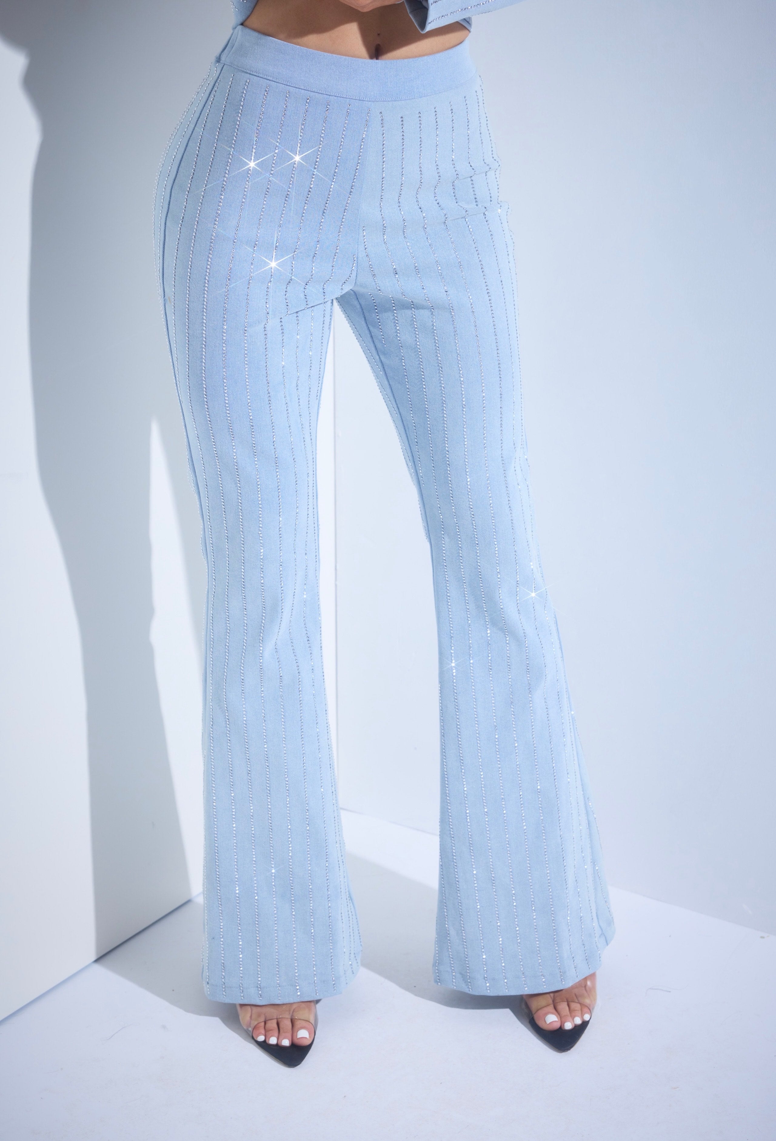 Pinstripe Rhinestone Denim