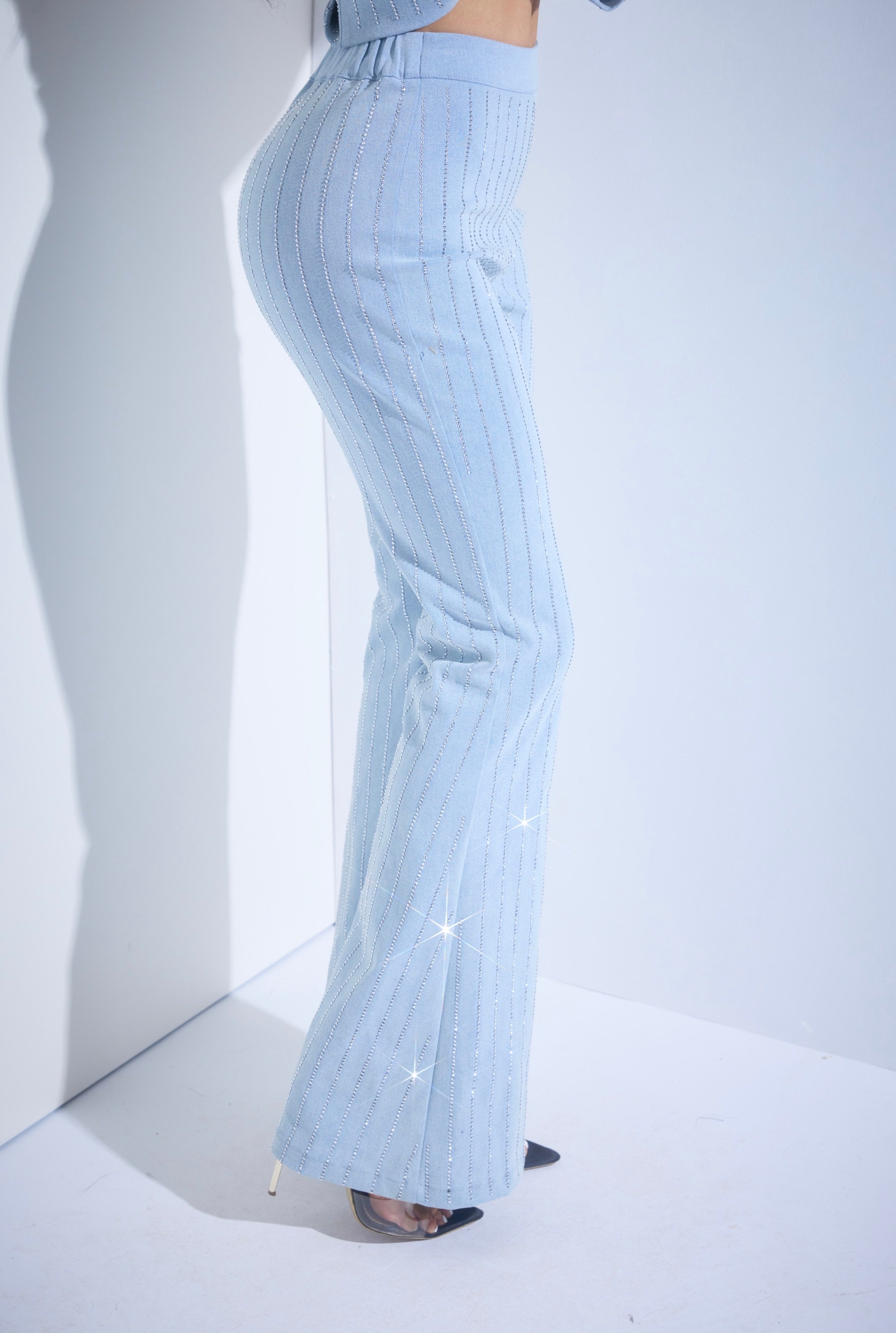 Pinstripe Rhinestone Denim