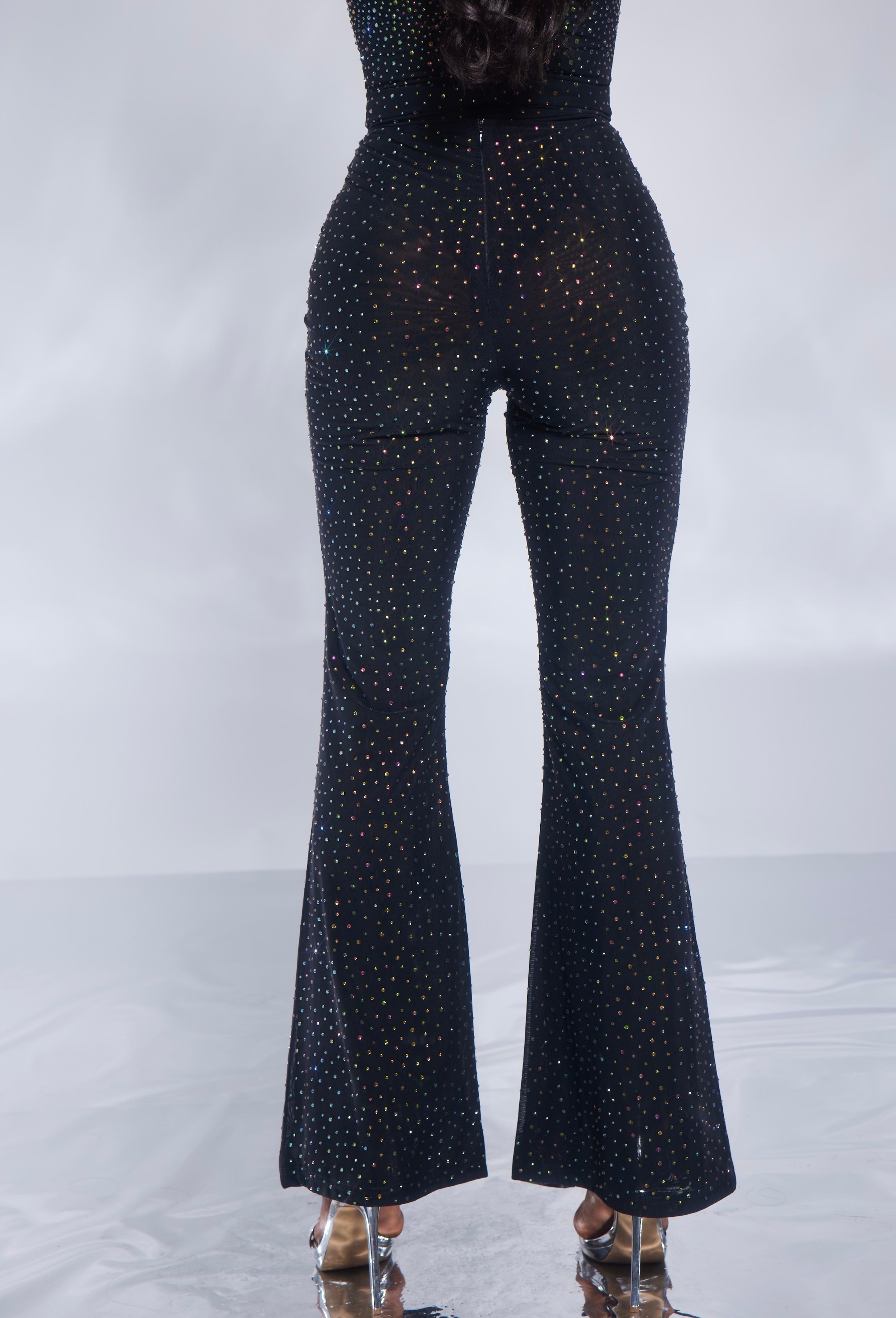 Mesh Rhinestone Flare Leggings