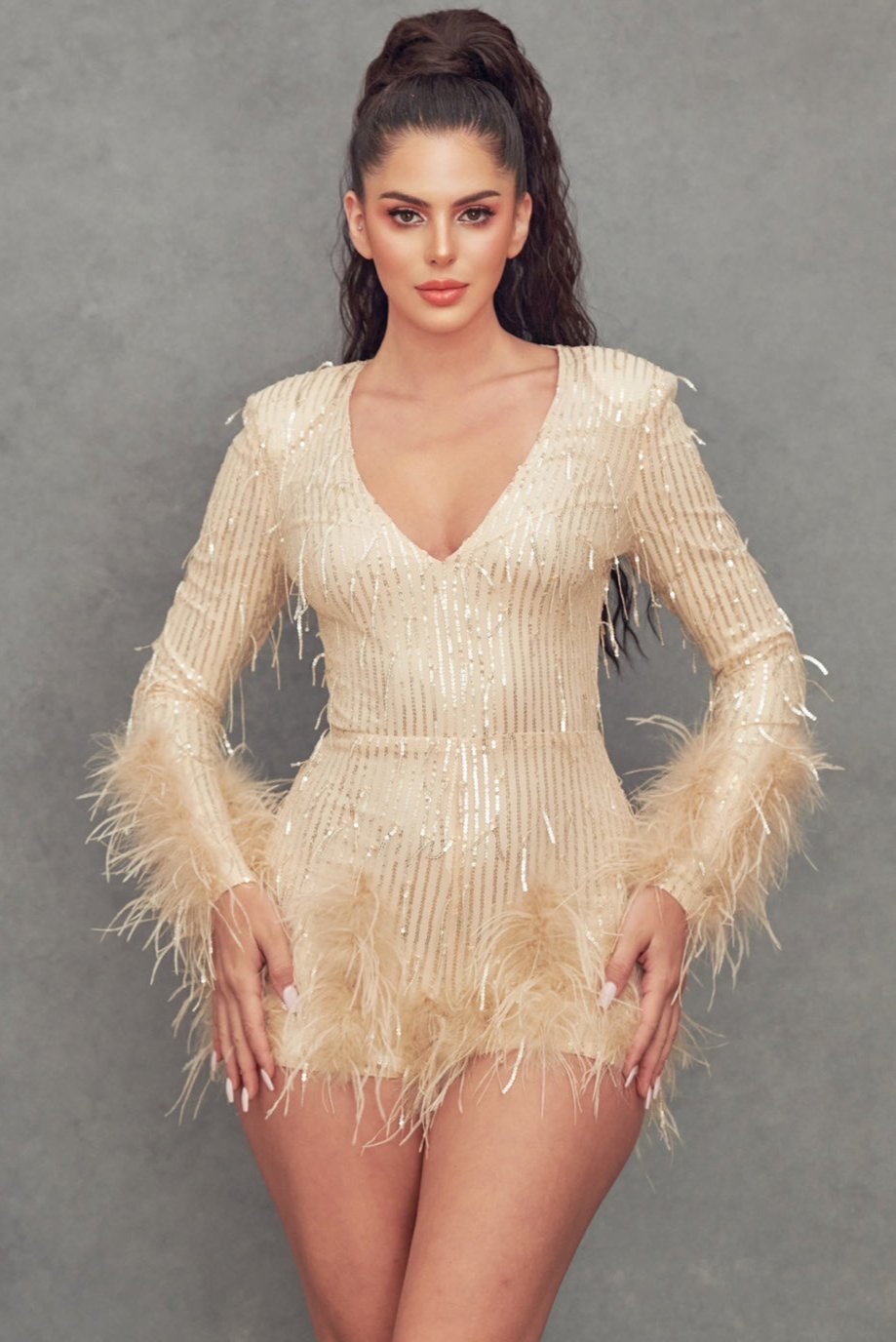 Ostrich Feather Sequin Romper