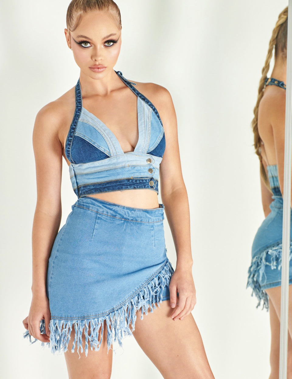 Multi Denim Halter Crop Top