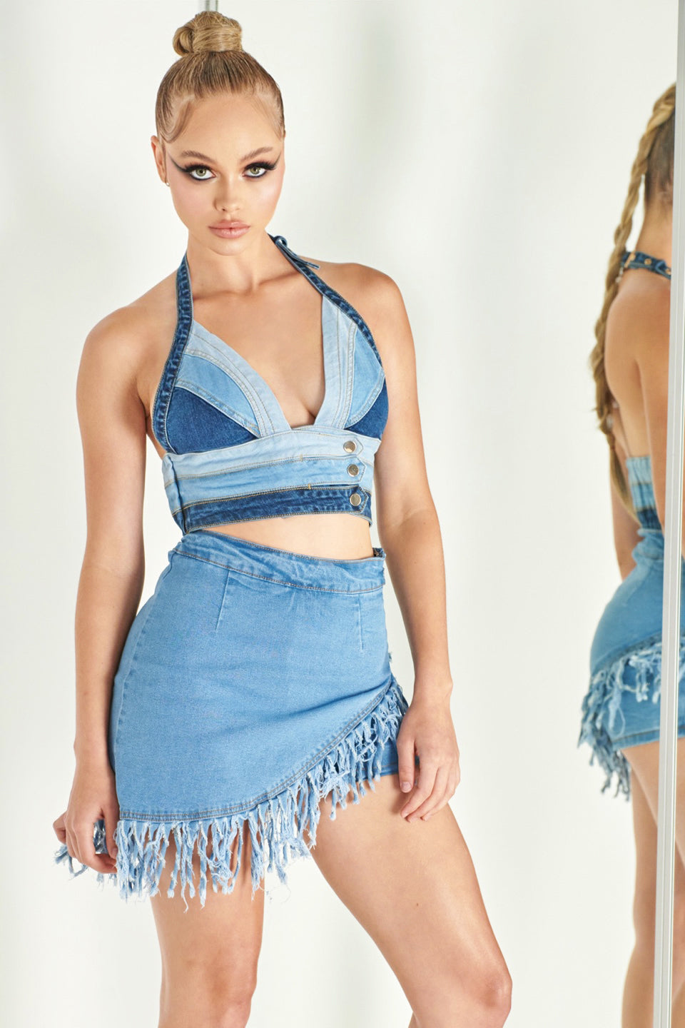 Multi Denim Halter Crop Top