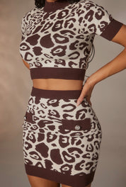 2 Pc Knit Animal Print Crop and Skirt Set