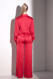 2 Pc Long Sleeve Satin Top and Pant Set