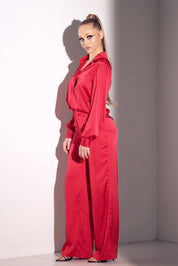 2 Pc Long Sleeve Satin Top and Pant Set