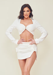 2 Pc Long Sleeve Crop Top and Mini Skirt Set