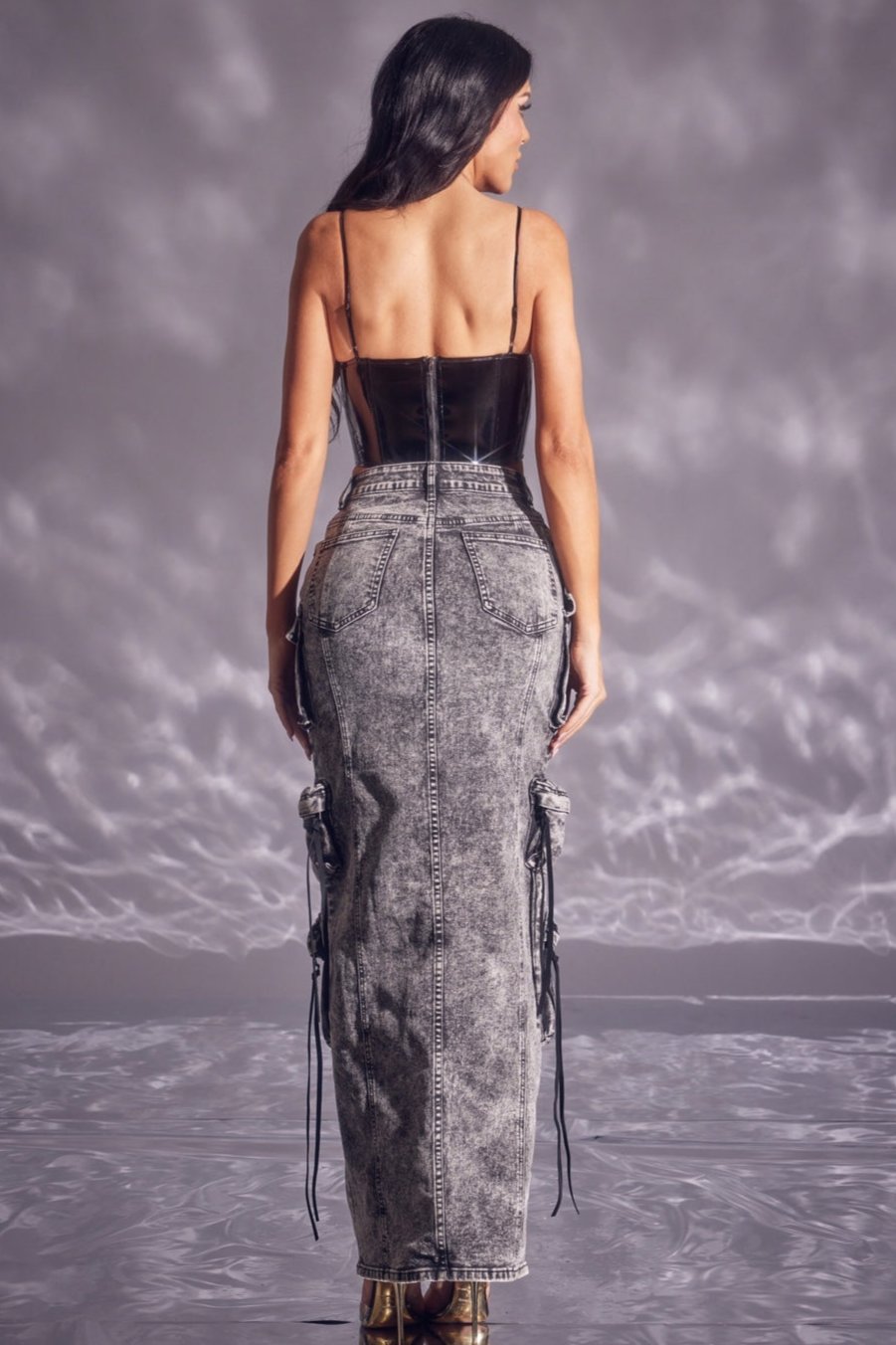 Denim Cargo Maxi Skirt