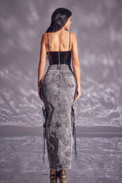 Denim Cargo Maxi Skirt