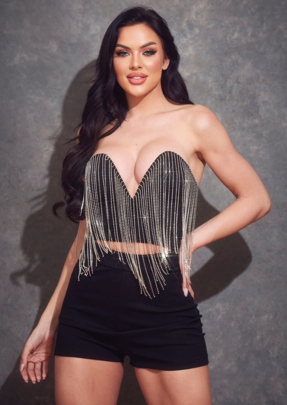 Rhinestone Fringe Corset Crop Top