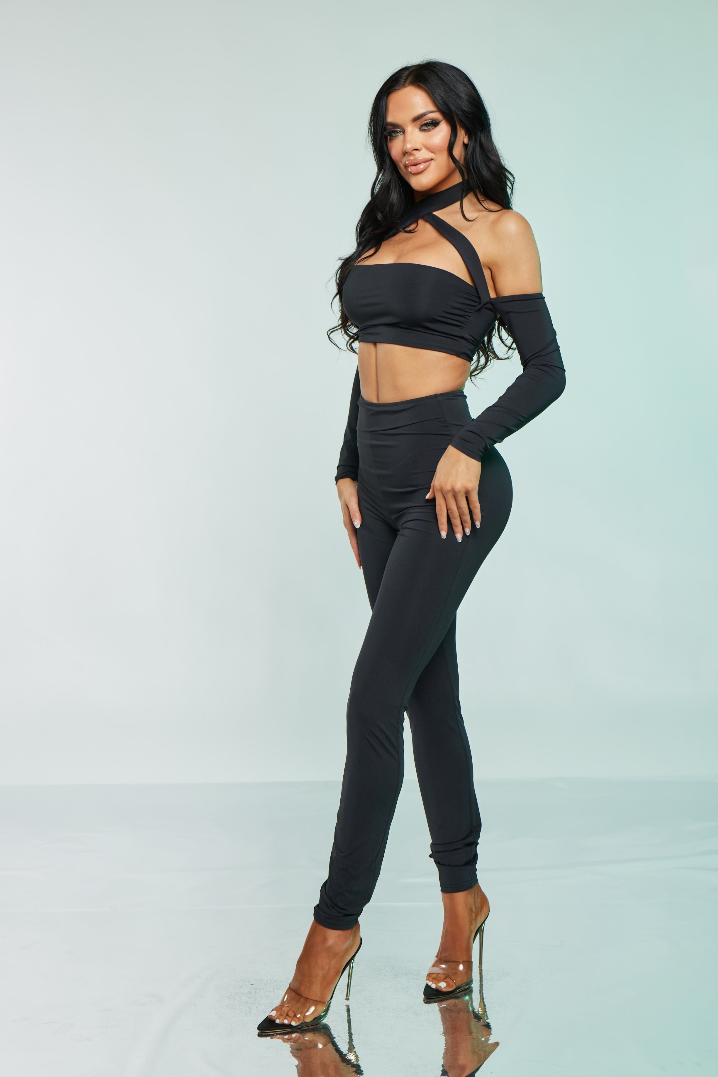 2 Pc Cross Halter Crop Top Set