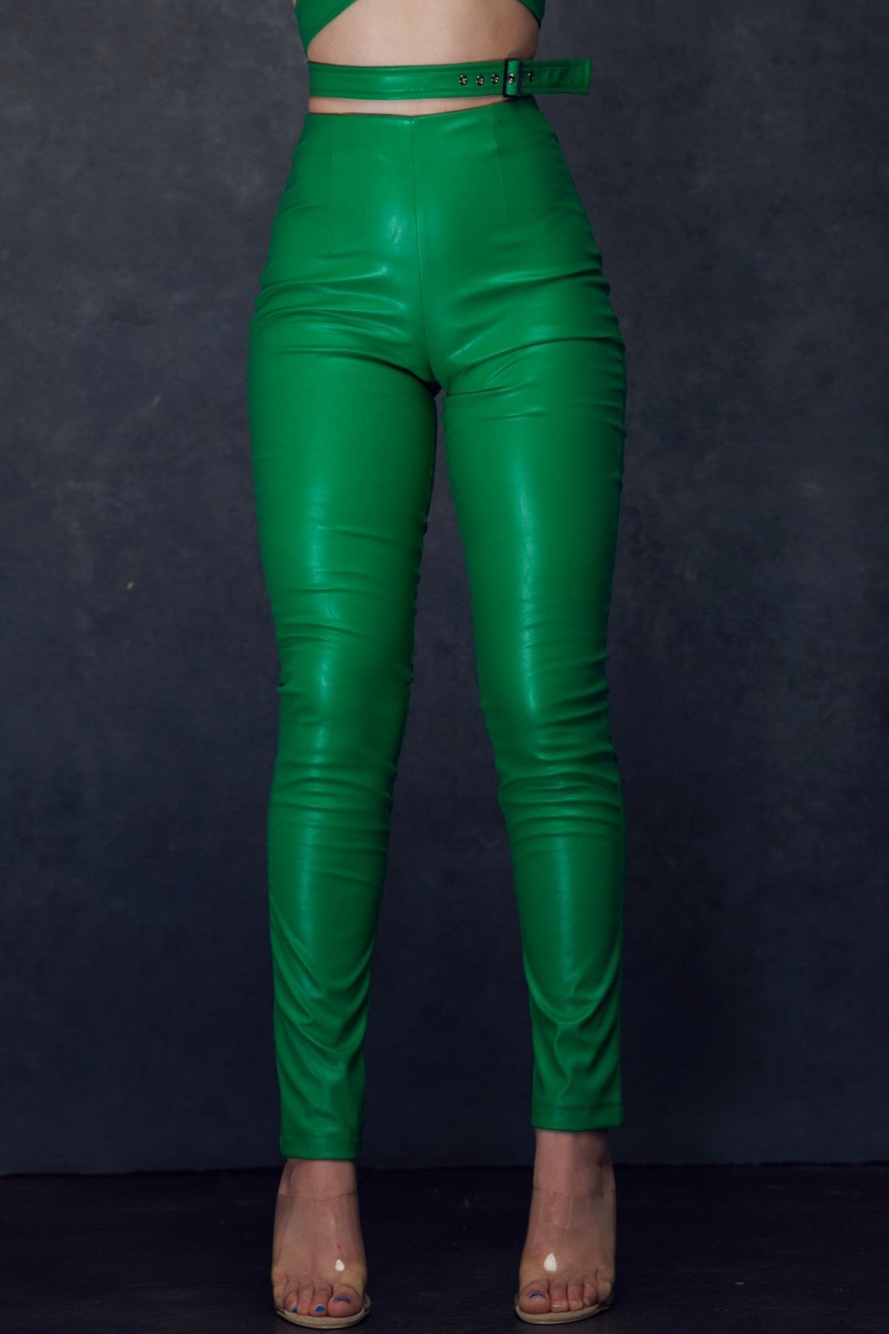 2 Pc Leather Feel Wrap Crop Top and Pant Set