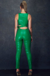 2 Pc Leather Feel Wrap Crop Top and Pant Set