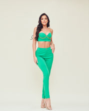 2 Pc Chain Detail Crop Top and Pant Set