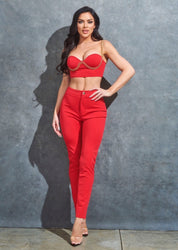 2 Pc Chain Detail Crop Top and Pant Set