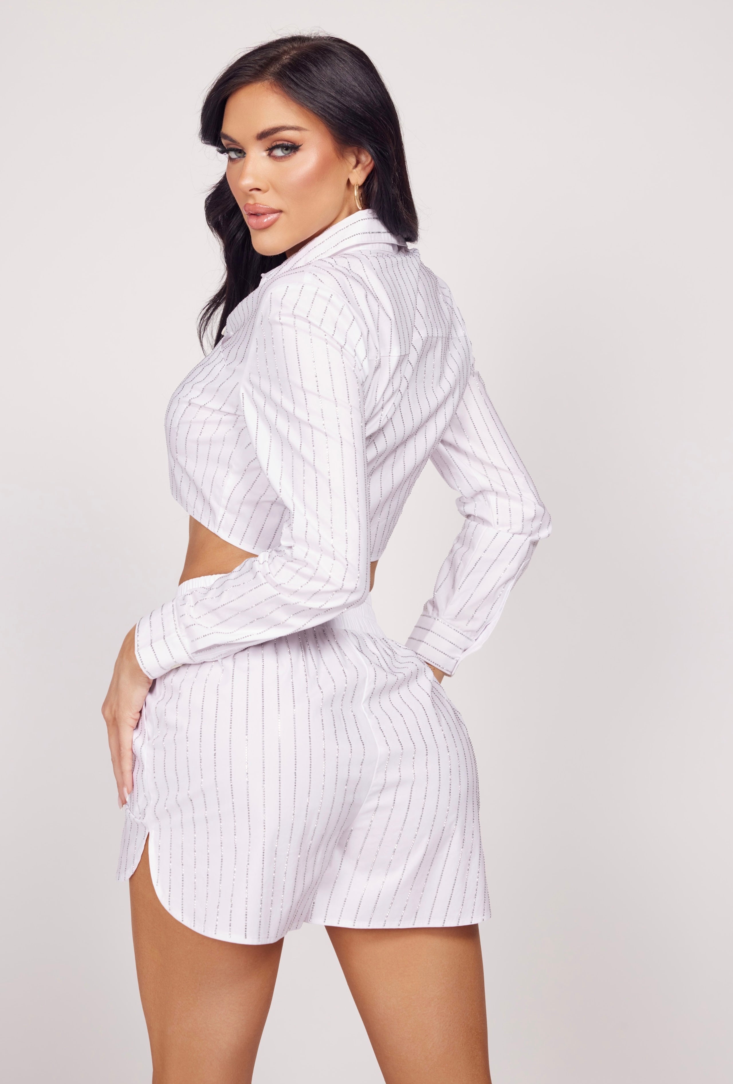 Sparkling Stripes Rhinestone Short Set