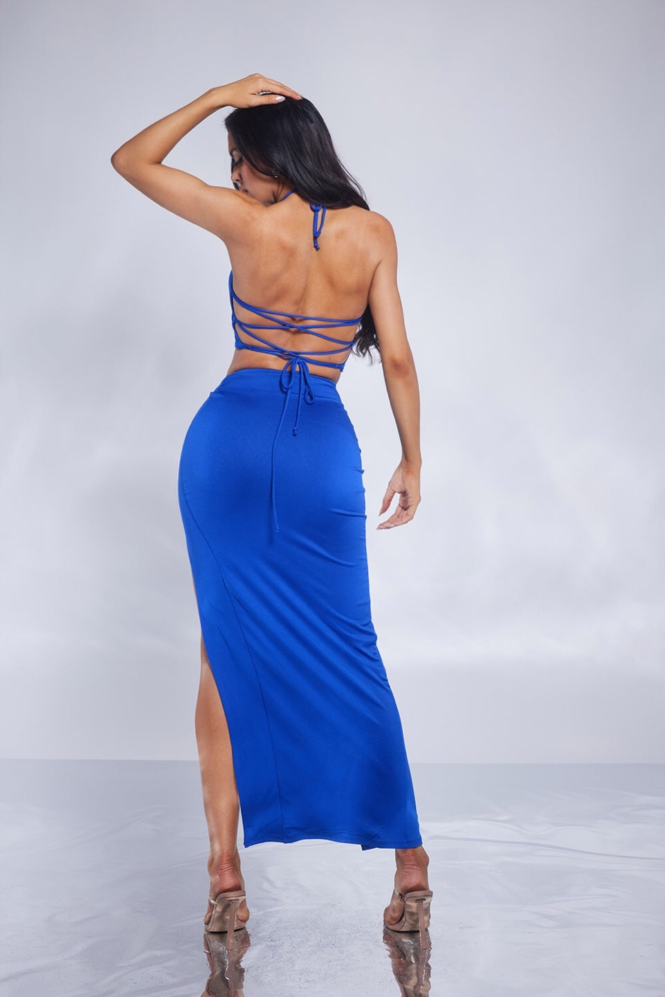 2 Pc Jersey Halter Crop and Maxi Skirt Set