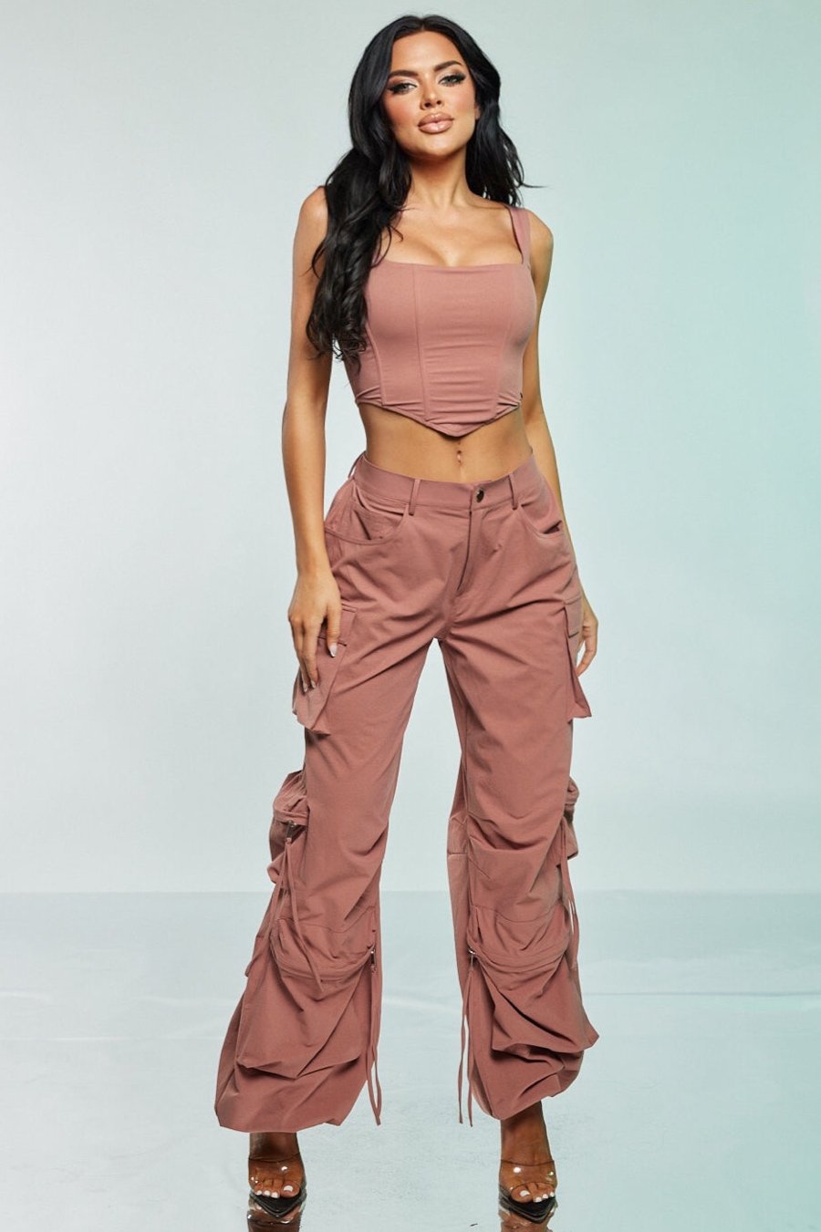 2 Pc Corset Crop Top and Cargo Pant Set