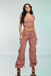 2 Pc Corset Crop Top and Cargo Pant Set