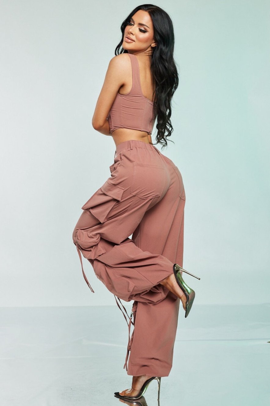 2 Pc Corset Crop Top and Cargo Pant Set