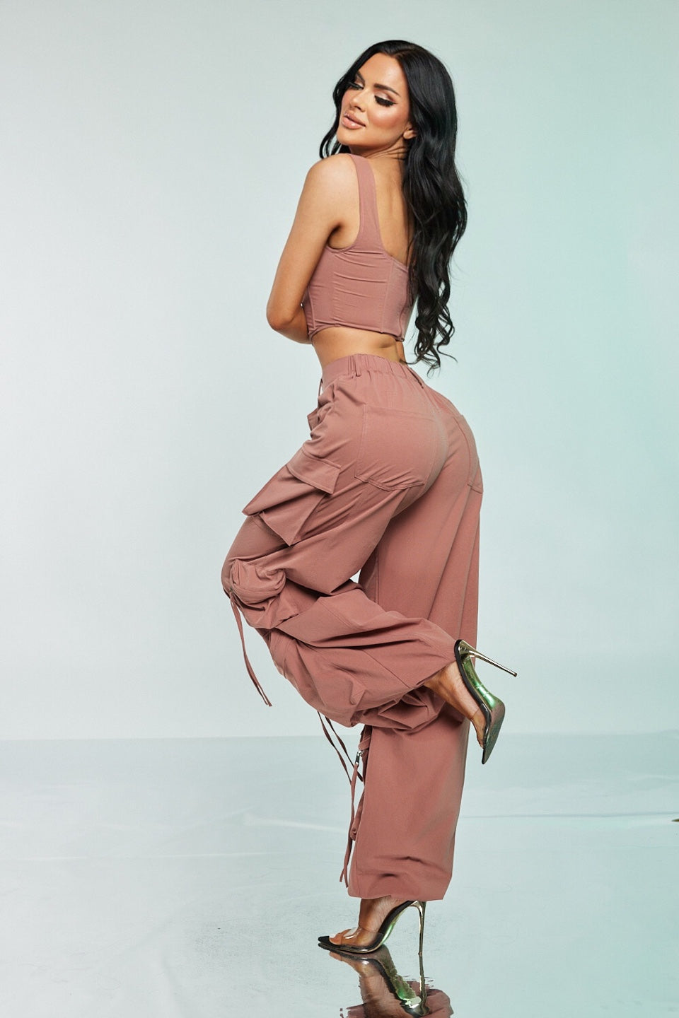 2 Pc Corset Crop Top and Cargo Pant Set