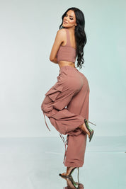 2 Pc Corset Crop Top and Cargo Pant Set