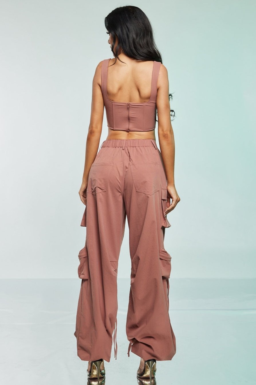 2 Pc Corset Crop Top and Cargo Pant Set