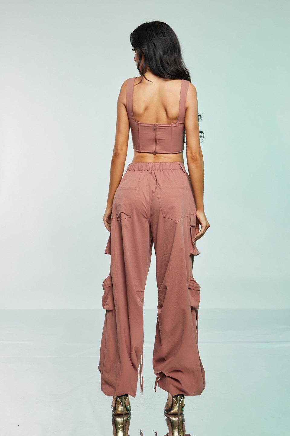 2 Pc Corset Crop Top and Cargo Pant Set