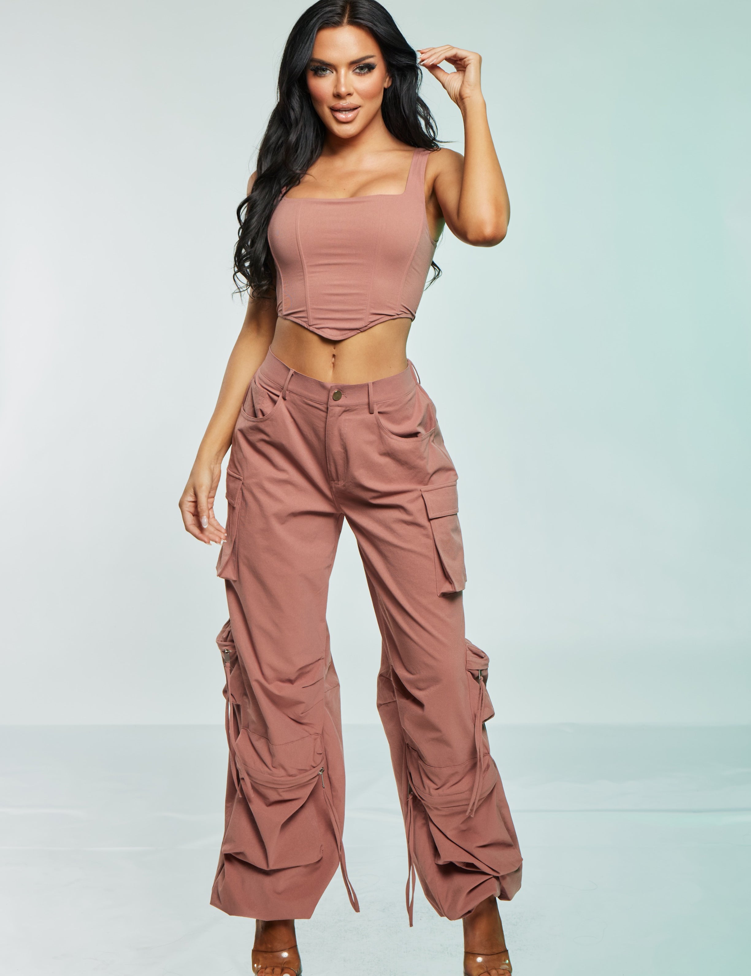 2 Pc Twill Cargo Pant Set