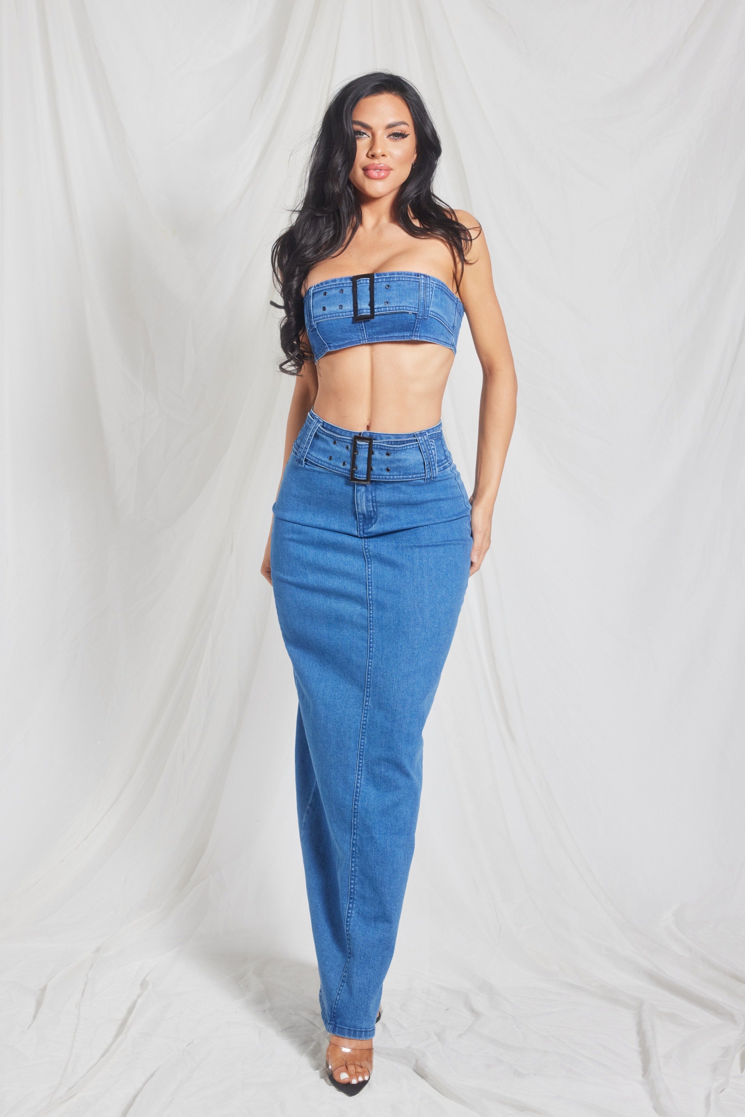 2 Pc Denim Maxi Skirt Set