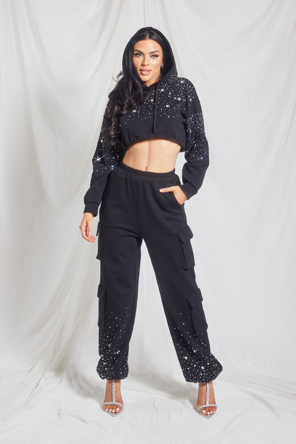 Rhinestone Diamond Cropped Hoodie