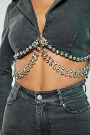 2 Pc Long Sleeve Rhinestone Crop Blazer and Rhinestone Cutout Denim  Set