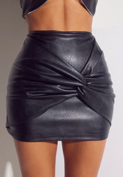 3 Pc Leather Feel Long Sleeve Cutout Jacket Bra Top and Mini Skirt Set