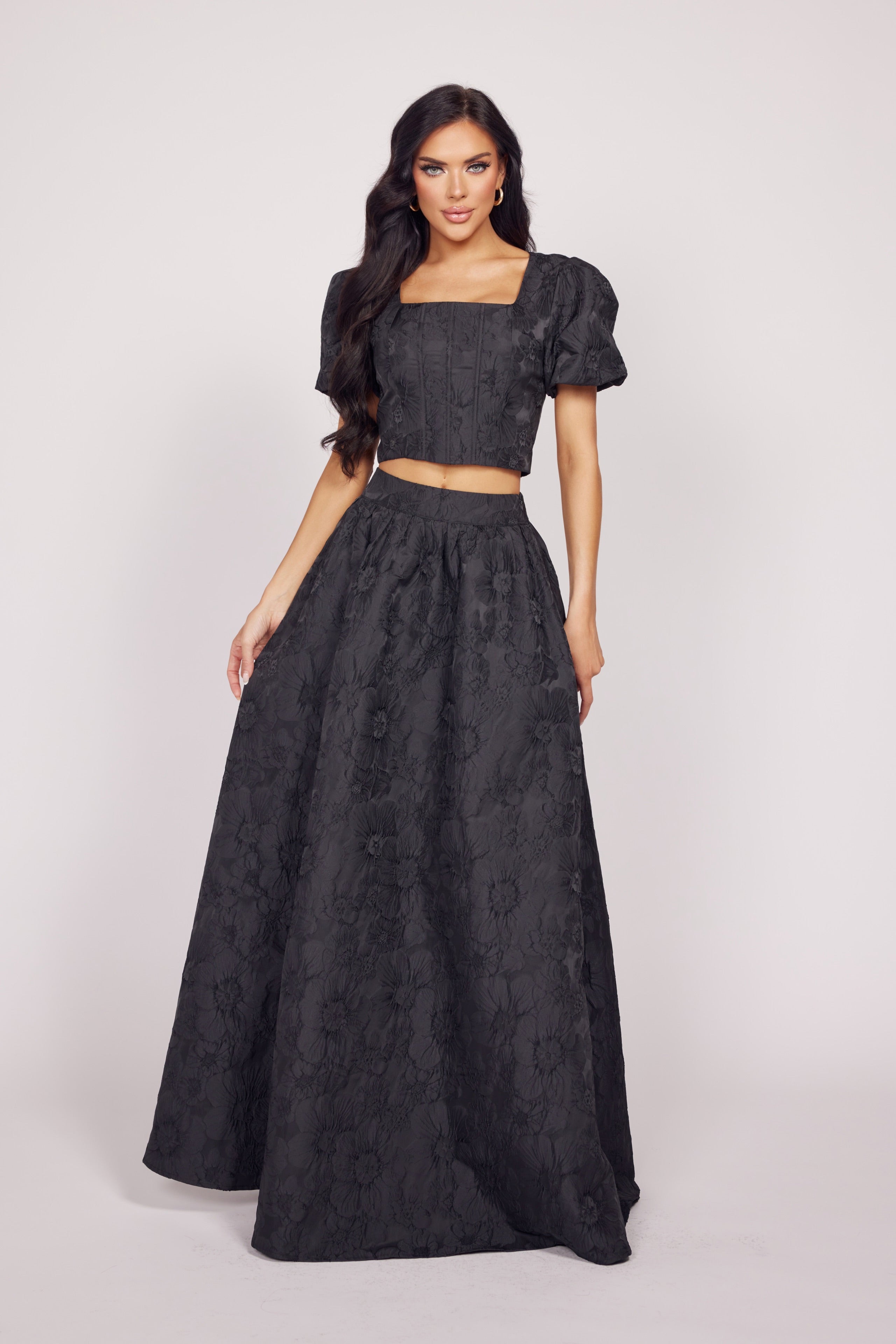 Romantic Floral Jacquard Skirt Set