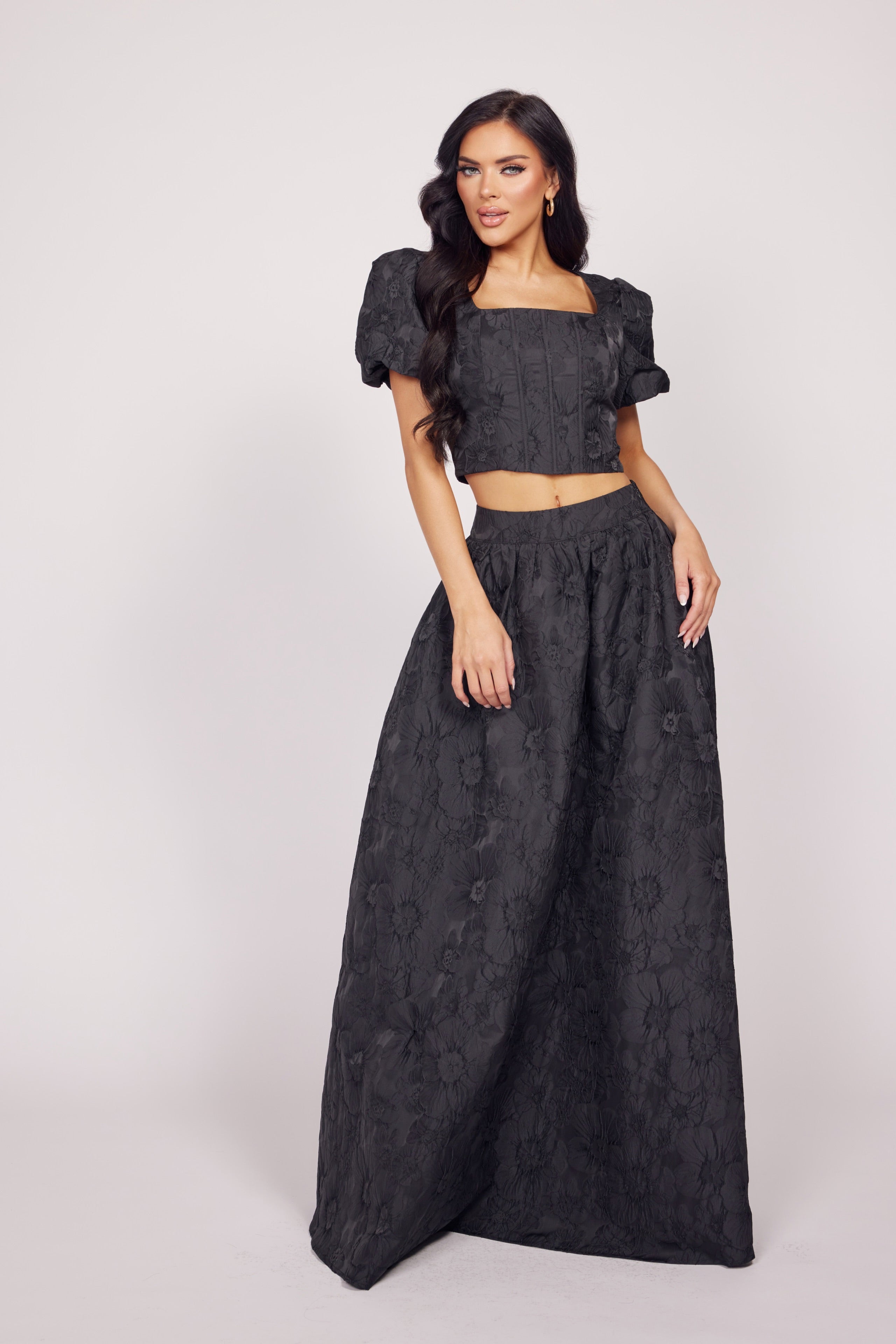 Romantic Floral Jacquard Skirt Set