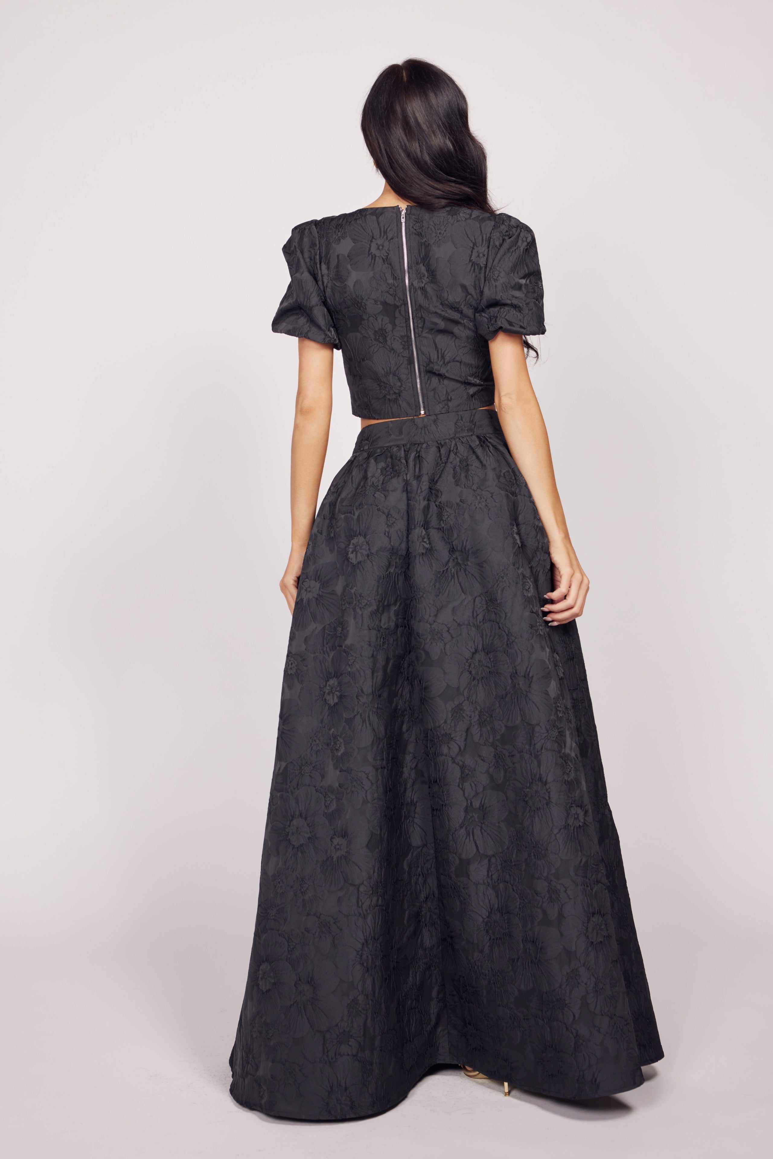 Romantic Floral Jacquard Skirt Set